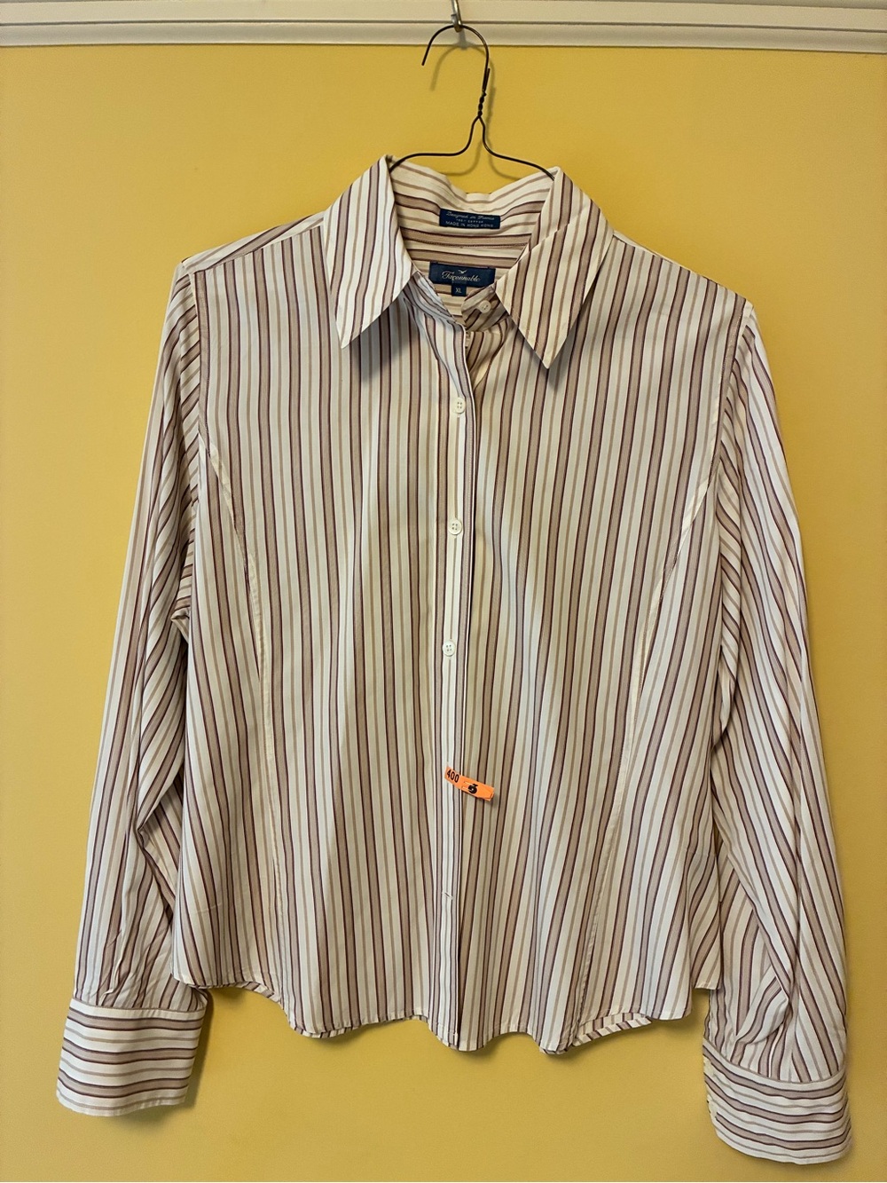 Faconnable Women’s Striped Dress Shirt - Cream & Brown
